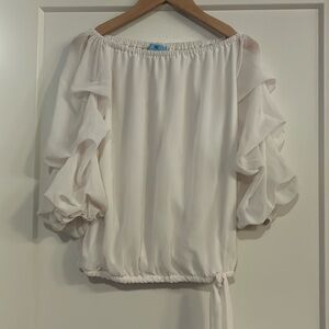 White top with ruffle sleeve | Size XS | EUC